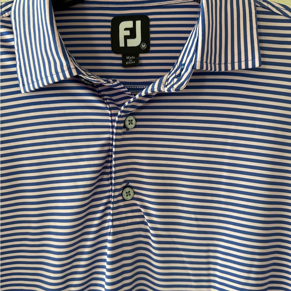 FootJoy Men’s Medium Golf Polo Shirt Blue Purple Striped Exc Condition
